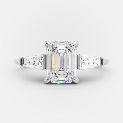 2.23 CT Emerald Cut Three Stone Moissanite Engagement Ring 5