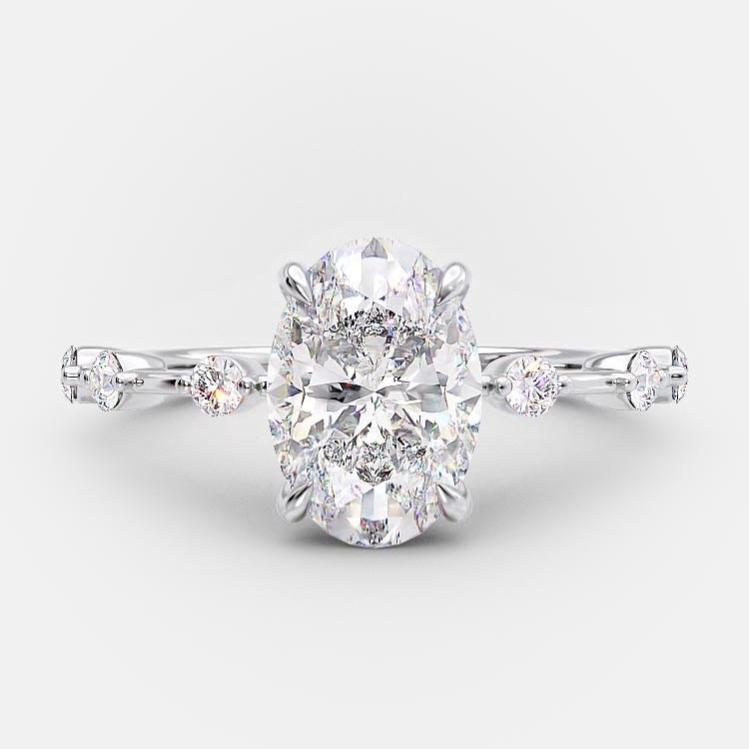 2.1 CT Oval Dainty Pave Moissanite Engagement Ring 6