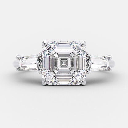 2.03 CT Asscher Cut Three Stone Moissanite Engagement Ring 5
