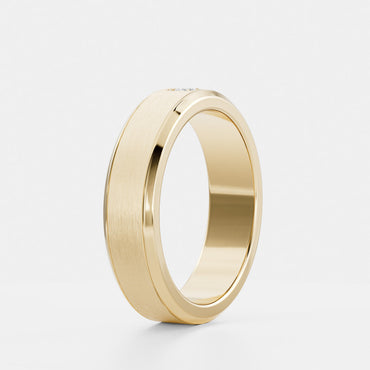 Round Lab Grown Diamond Brilliant Inlay Brushed Men's Gold Wedding Band