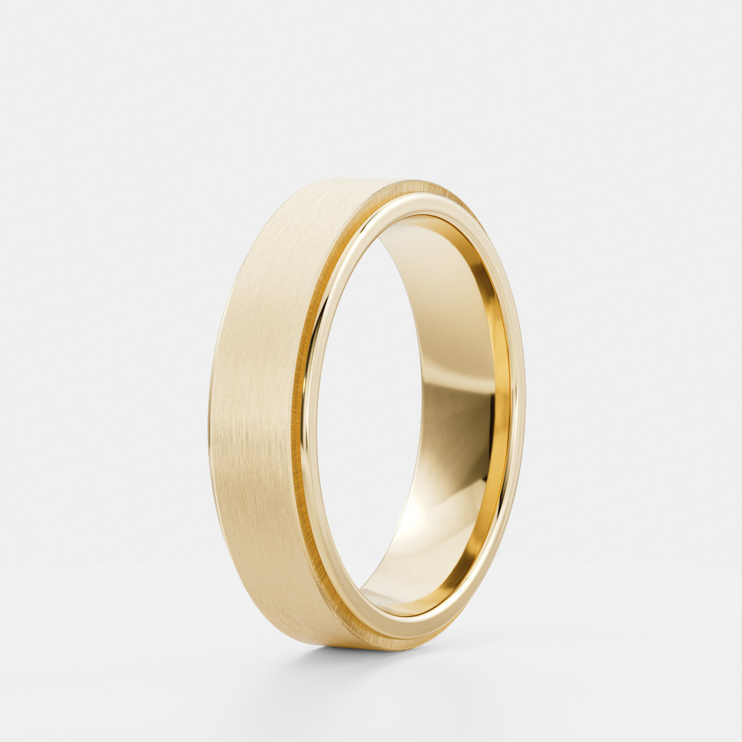 Flat Bevelled Edge Brushed Men's Gold Wedding Band