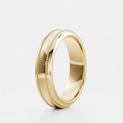 Brushed Milgrain-Detail Men's Gold Wedding Band