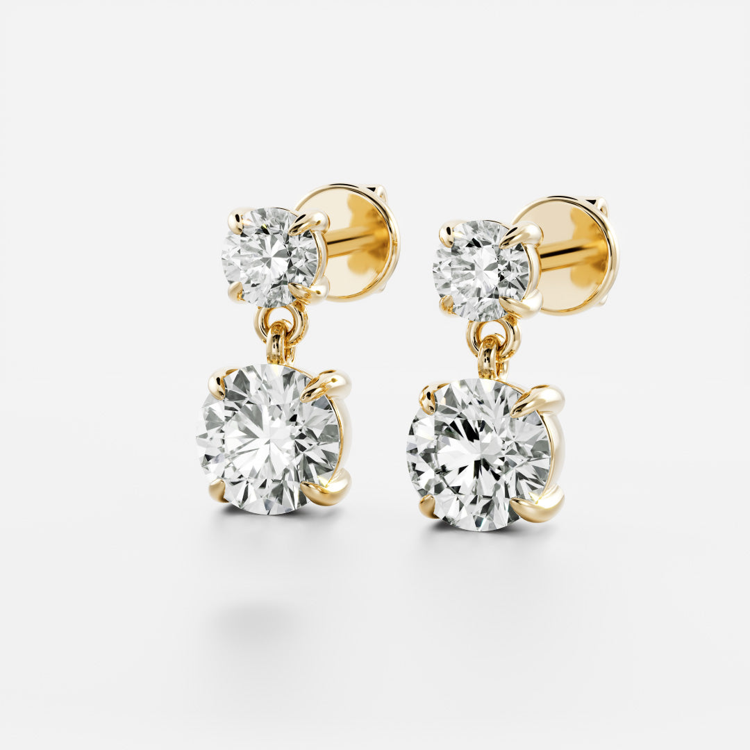 1.2 TCW Round Cut Lab Grown Diamond Dangles Earrings in Gold