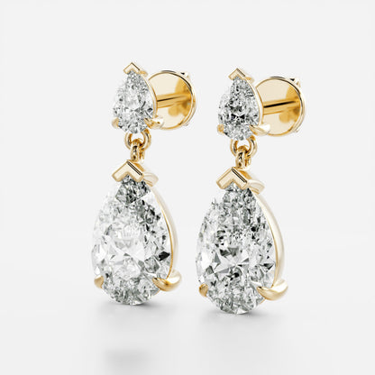 1.2 TCW Pear Cut Lab Grown Diamond Dangles Earrings in Gold