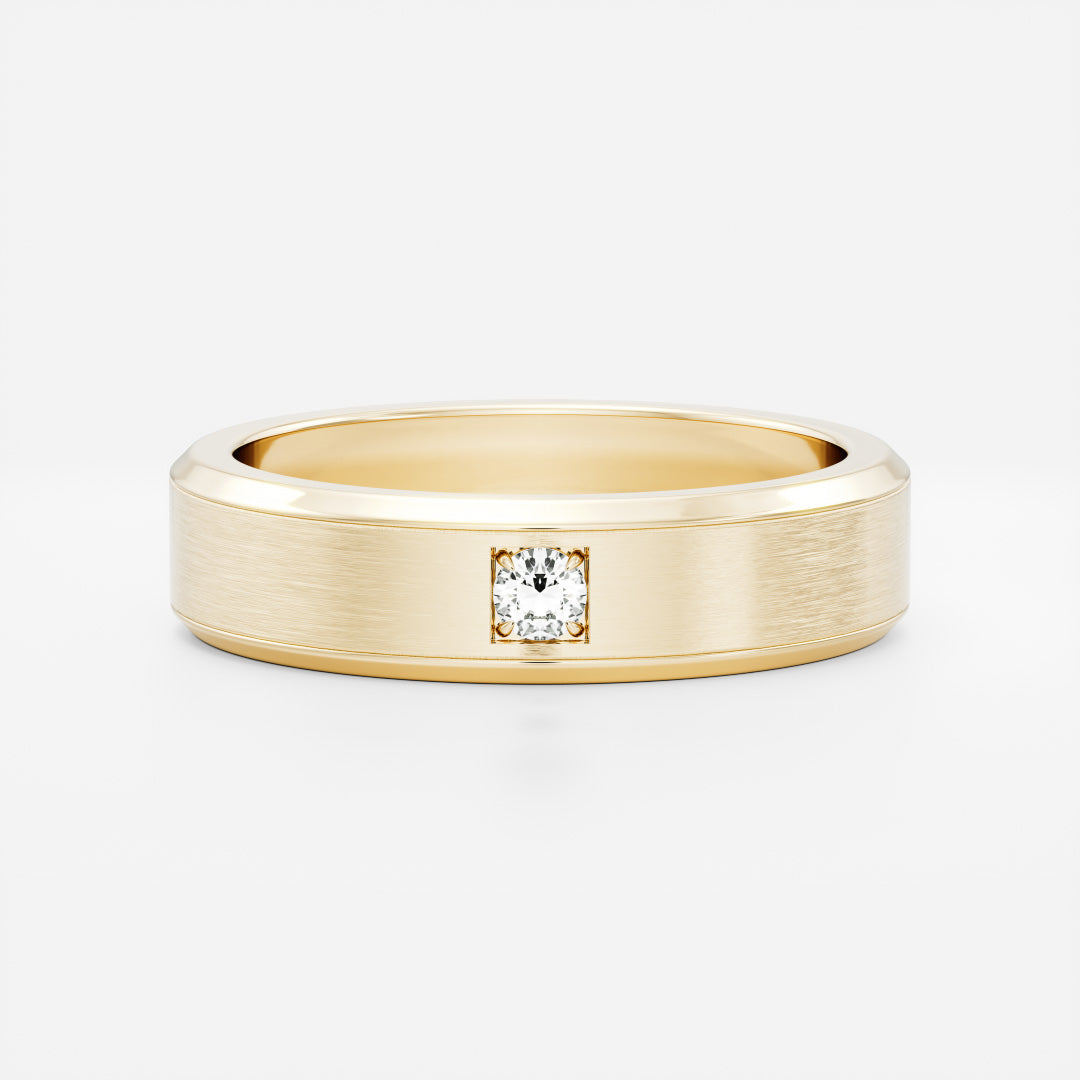 Round Lab Grown Diamond Brilliant Inlay Brushed Men's Gold Wedding Band