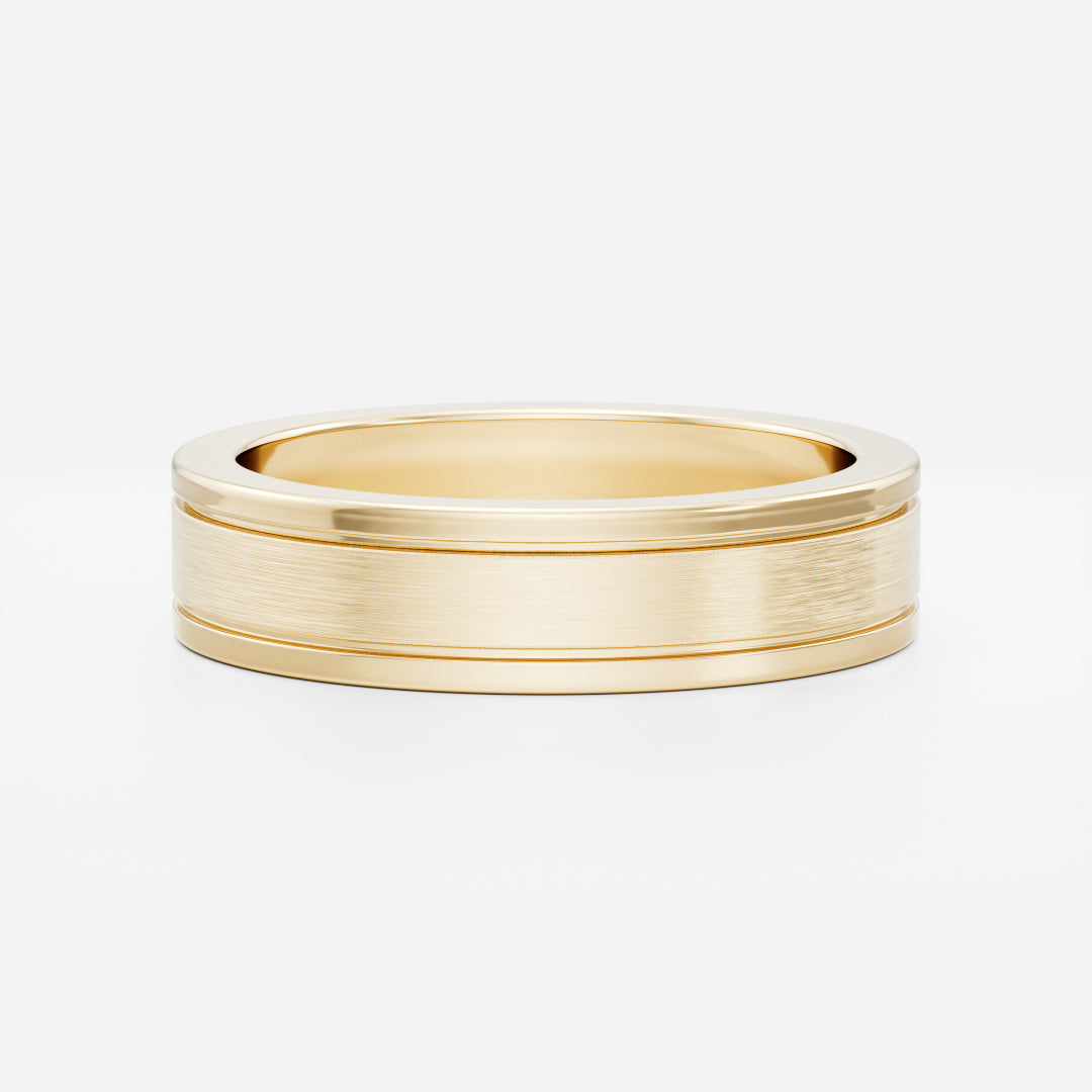 Brushed Dual Grooved Men's Gold Wedding Band