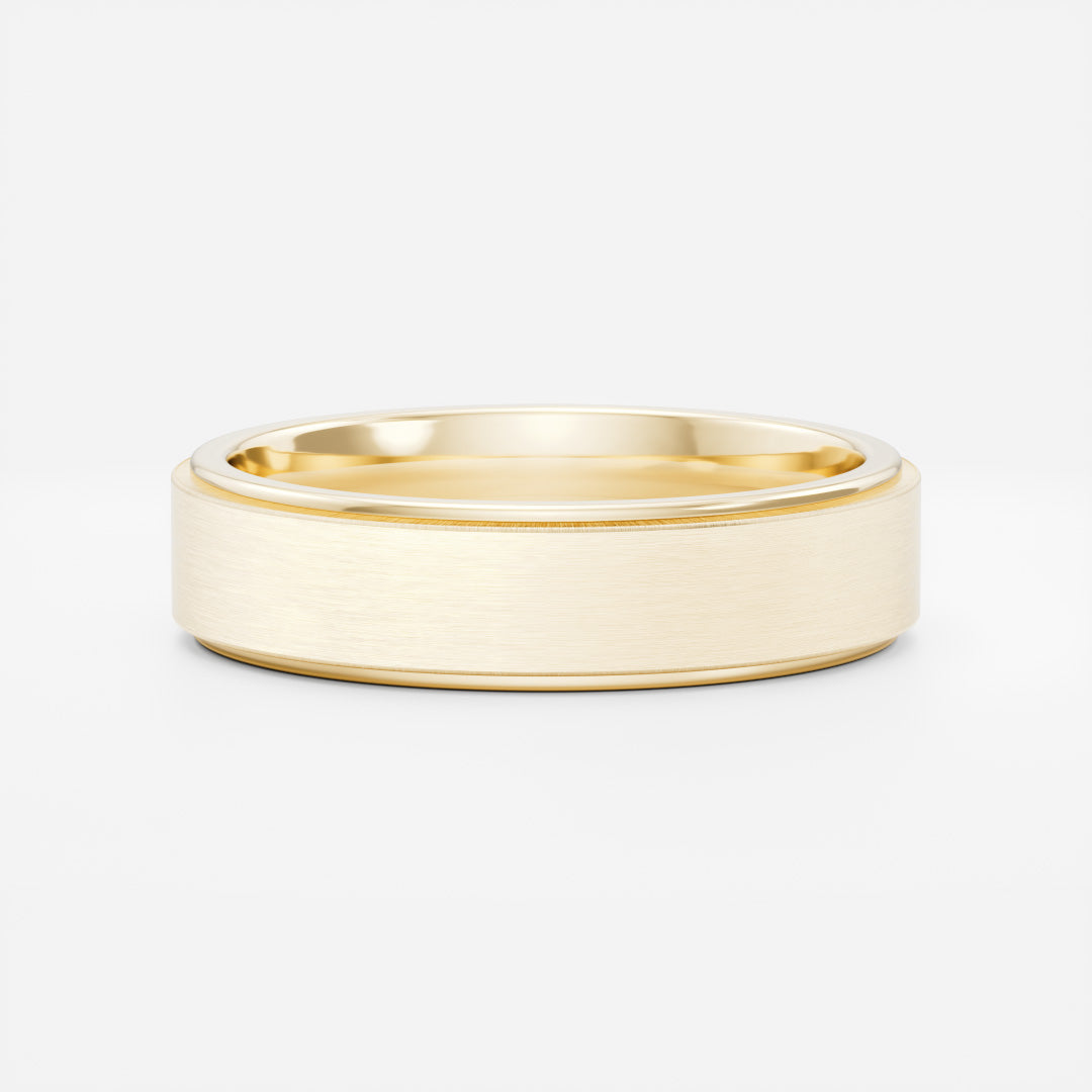 Flat Bevelled Edge Brushed Men's Gold Wedding Band