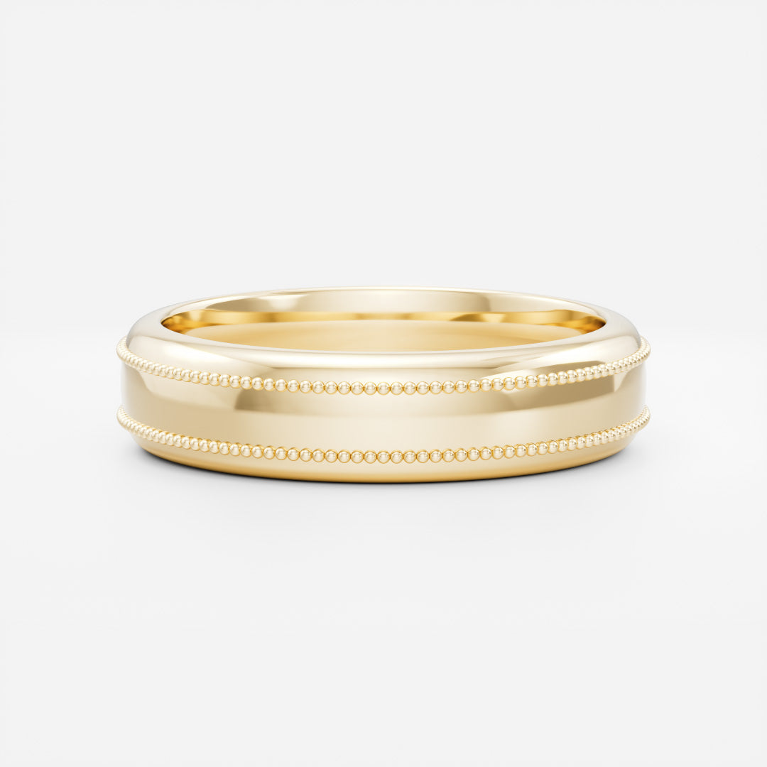 Brushed Milgrain-Detail Men's Gold Wedding Band