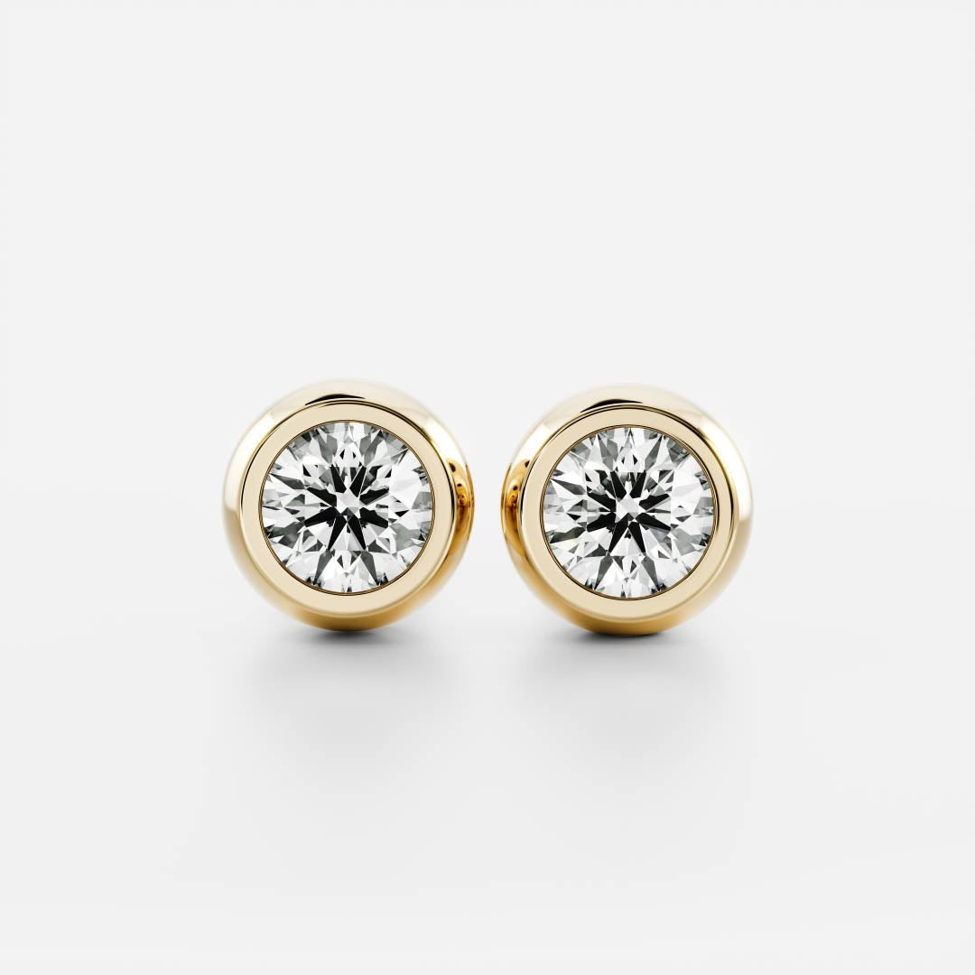 1.0 TCW Round Cut Moissanite Bezel Stud Earrings in Gold