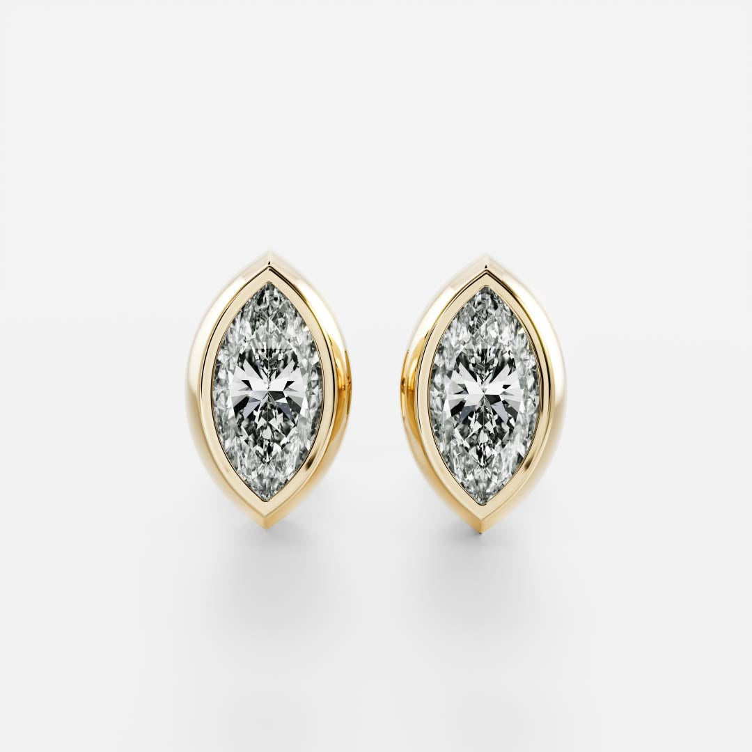 0.50 TCW Marquise Cut Moissanite Bezel Stud Earrings in Gold