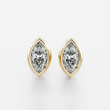 0.50 TCW Marquise Cut Moissanite Bezel Stud Earrings in Gold