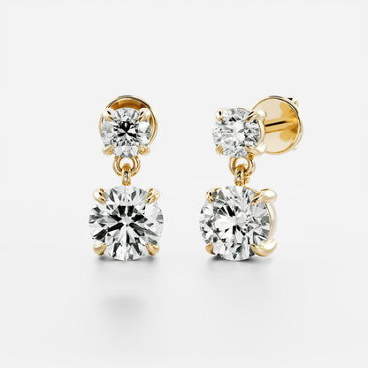1.2 TCW Round Cut Lab Grown Diamond Dangles Earrings in Gold