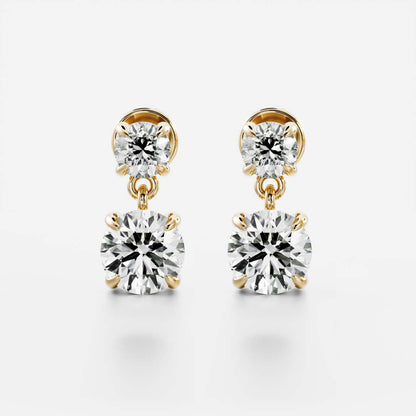 1.2 TCW Round Cut Lab Grown Diamond Dangles Earrings in Gold