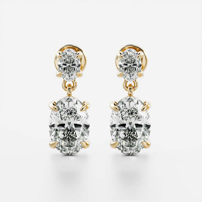 1.2 TCW Oval Cut Lab Grown Diamond Dangles Earrings in Gold