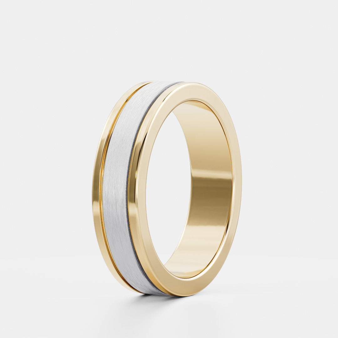Brushed Dual Grooved Men's Gold Wedding Band