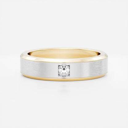 Round Lab Grown Diamond Brilliant Inlay Brushed Men's Gold Wedding Band