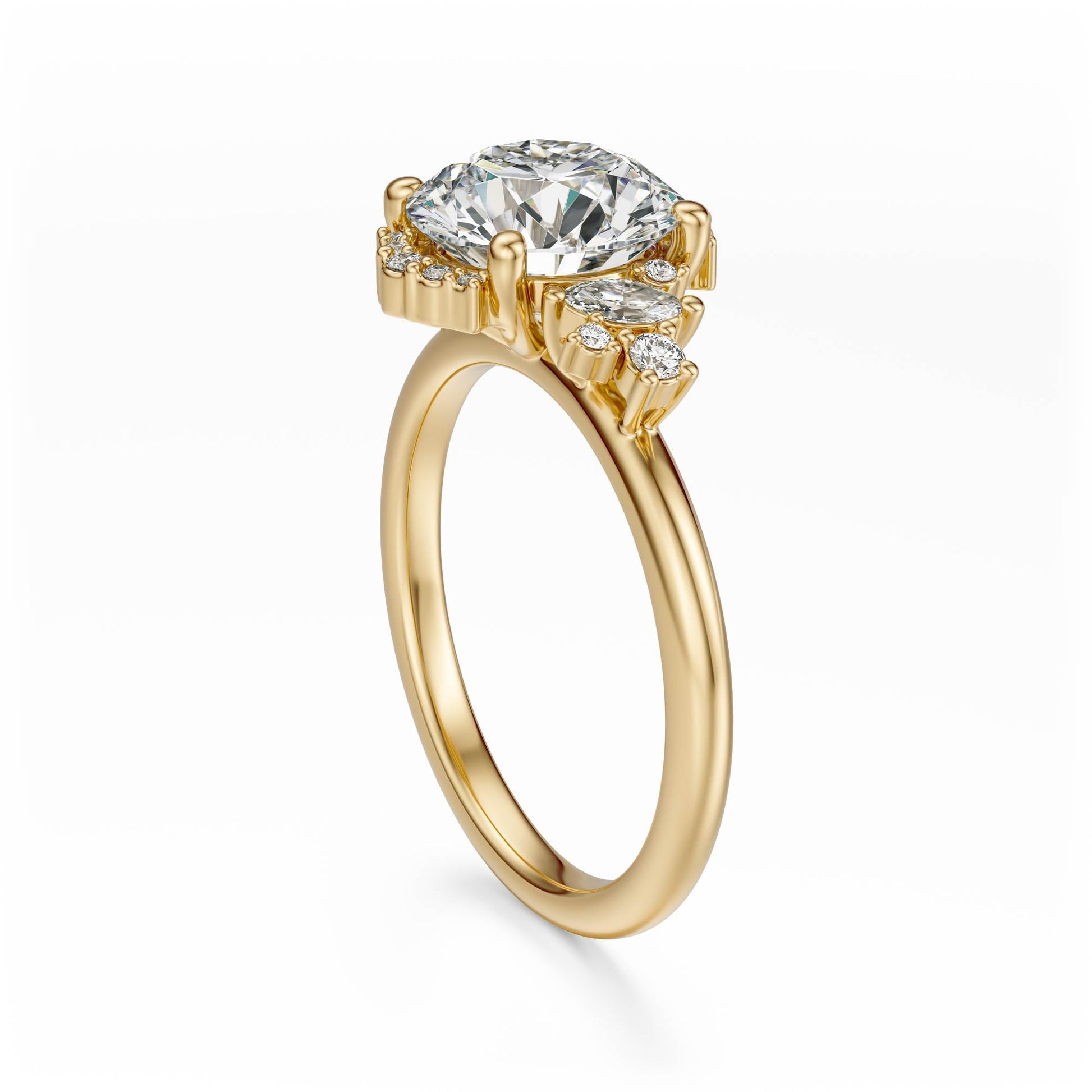 Marquise Shaped Three Stone Lab Grown Diamond Engagement Ring