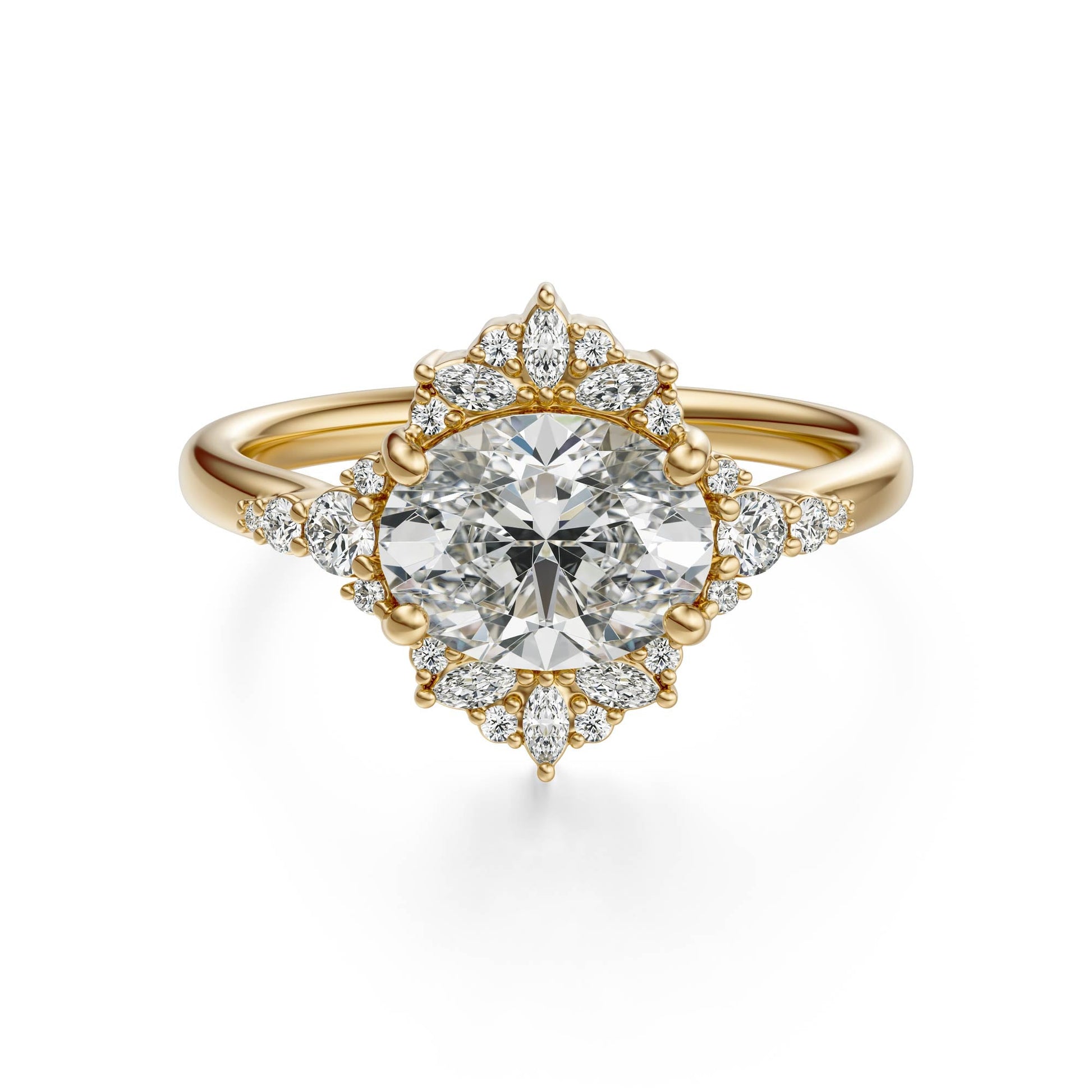 Marquise Shaped Three Stone Lab Grown Diamond Engagement Ring