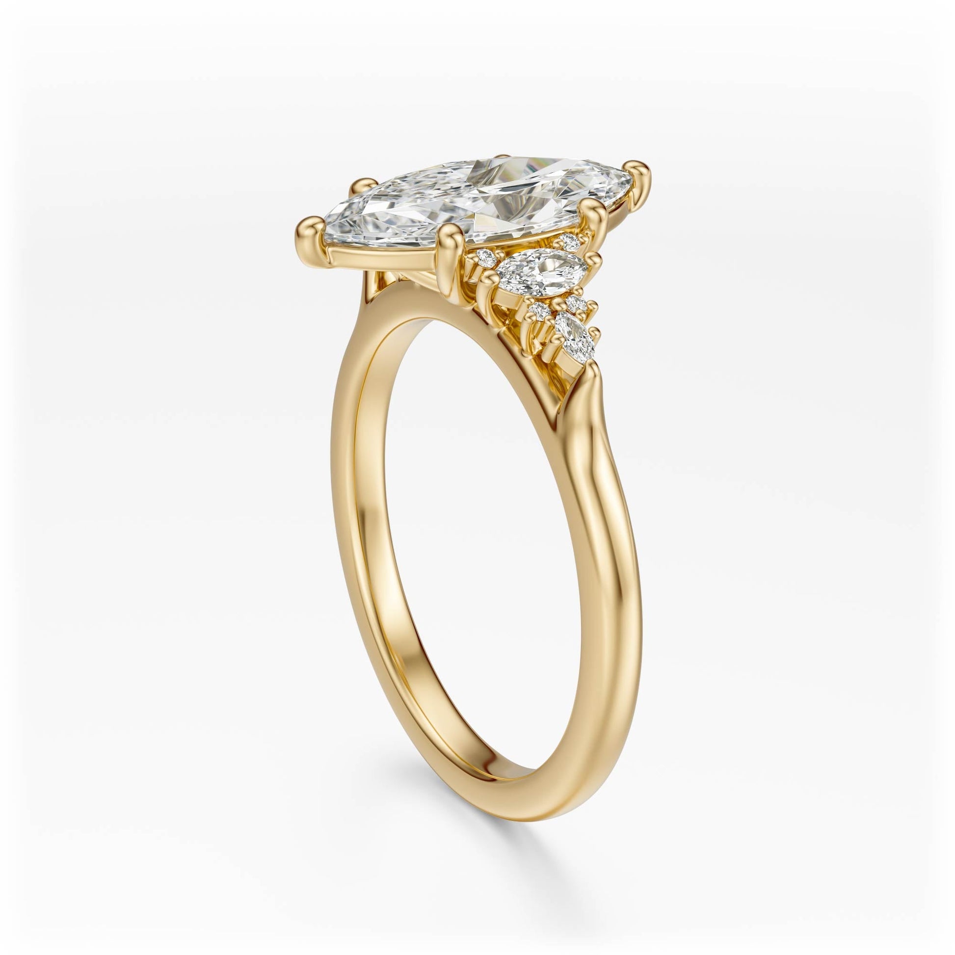 Marquise Shaped Three Stone Lab Grown Diamond Engagement Ring