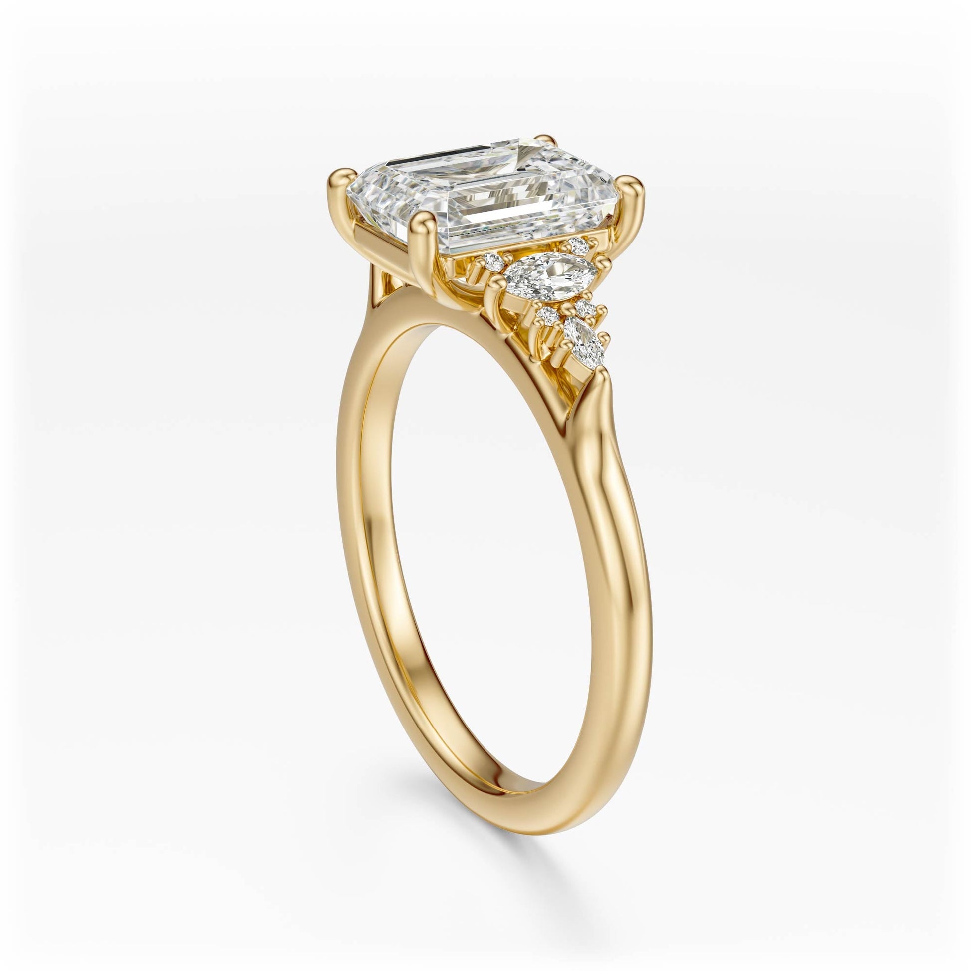 Marquise Shaped Three Stone Lab Grown Diamond Engagement Ring