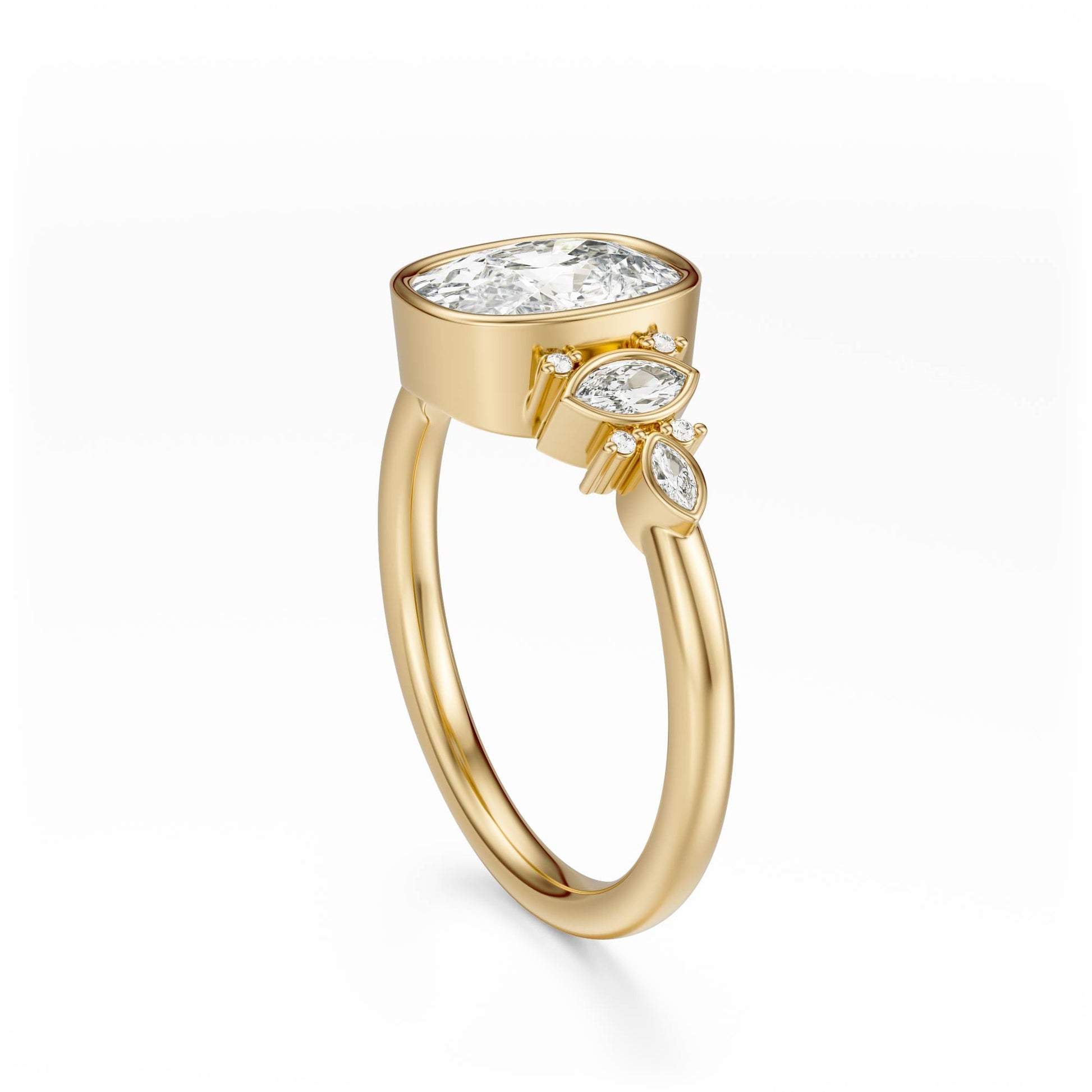 Marquise Shaped Three Stone Lab Grown Diamond Engagement Ring