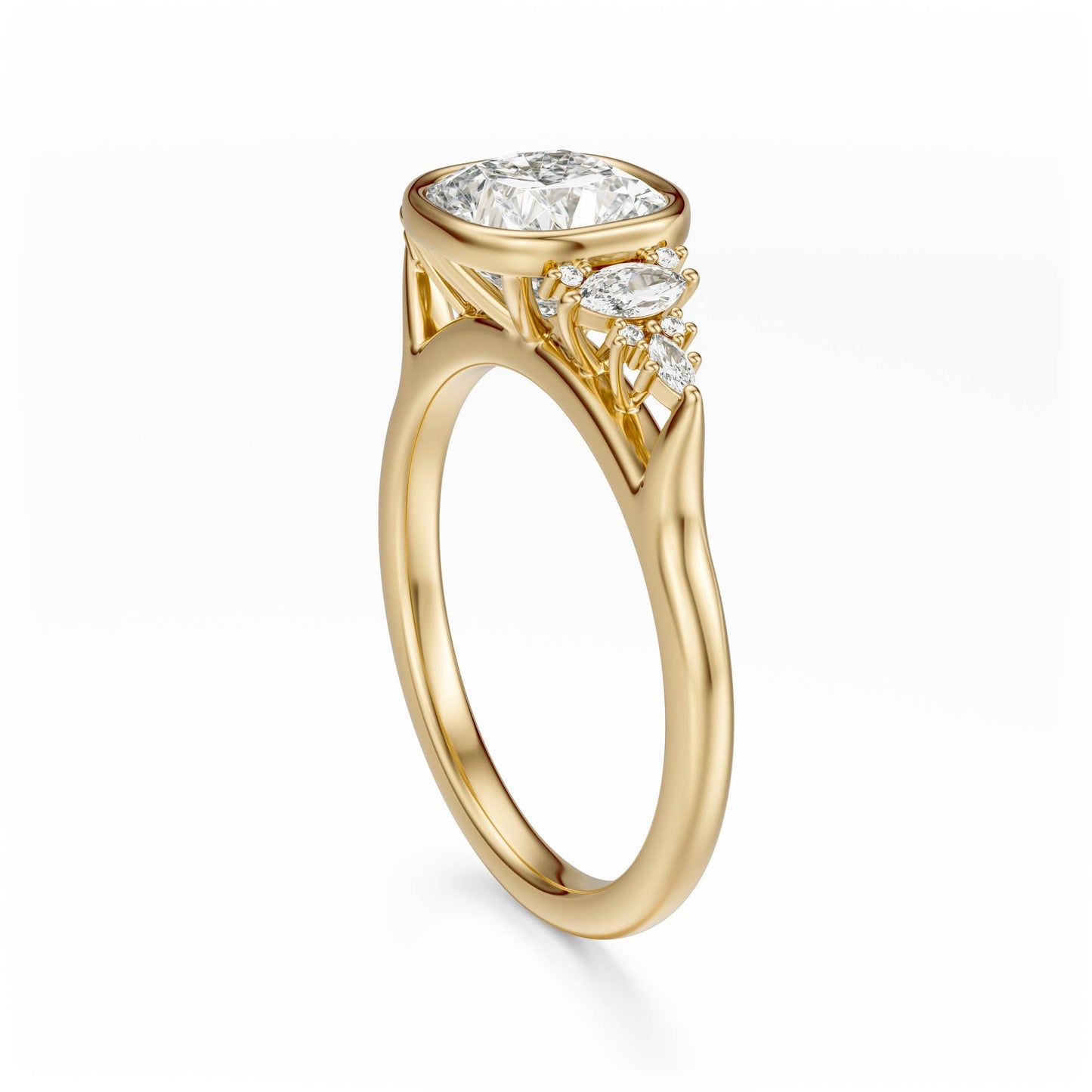 Marquise Shaped Three Stone Lab Grown Diamond Engagement Ring