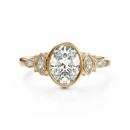 Marquise Shaped Three Stone Lab Grown Diamond Engagement Ring