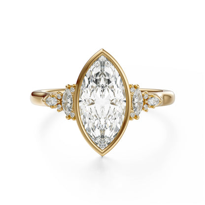 Marquise Shaped Three Stone Lab Grown Diamond Engagement Ring