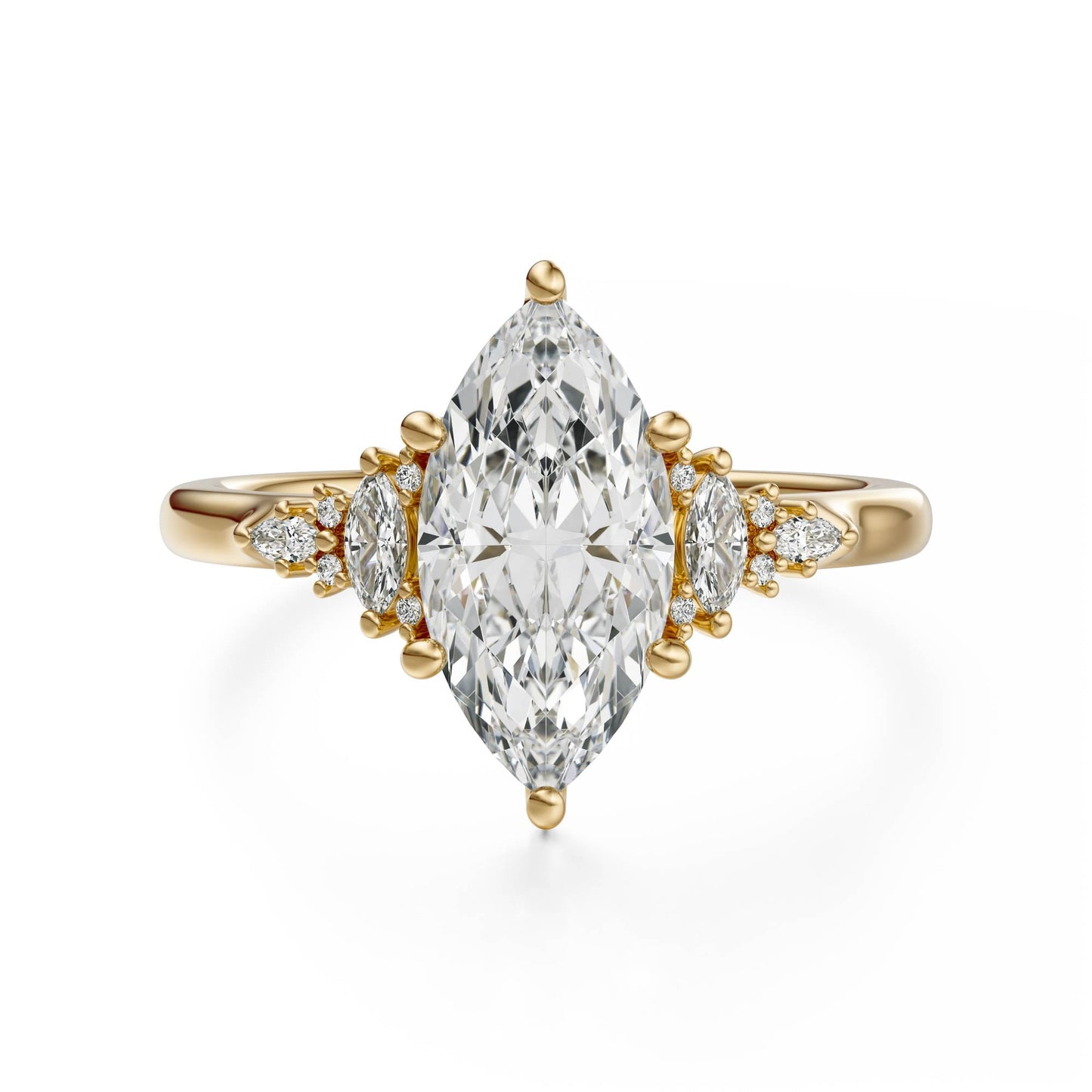 Marquise Shaped Three Stone Lab Grown Diamond Engagement Ring