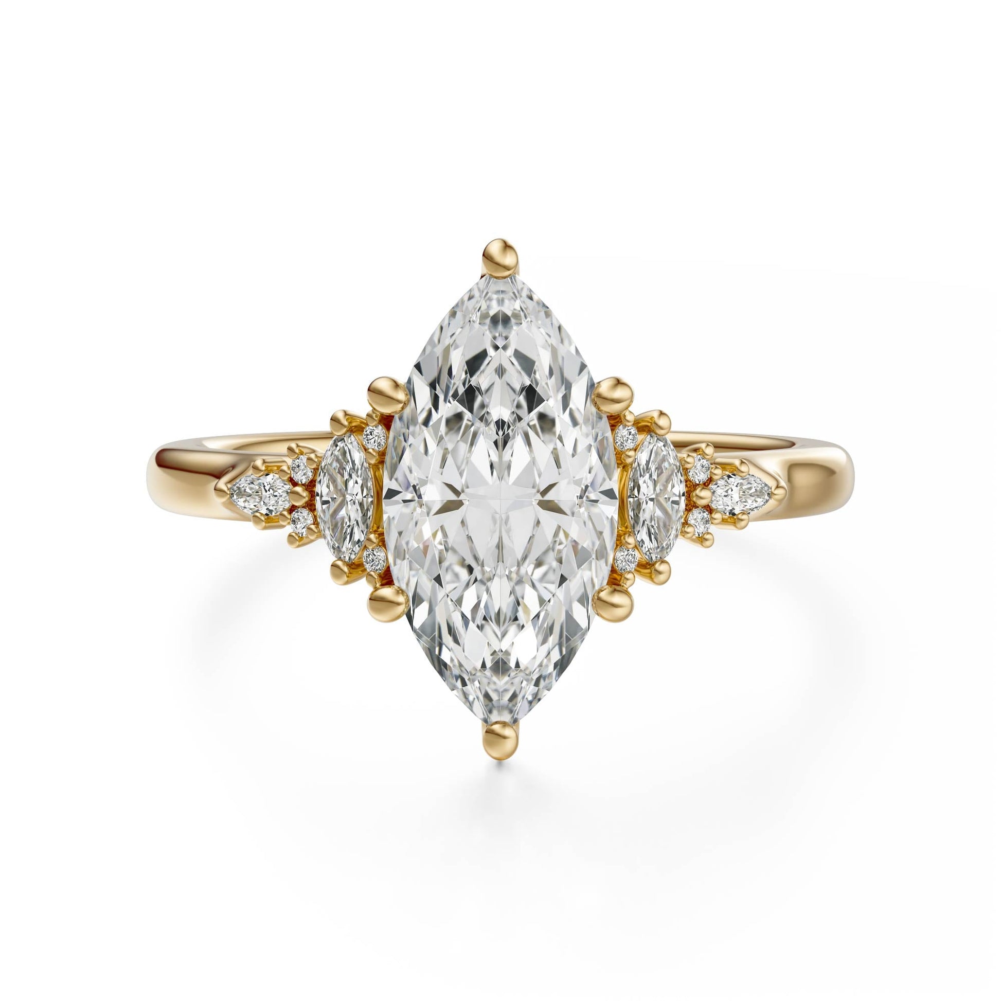 Marquise Shaped Three Stone Lab Grown Diamond Engagement Ring
