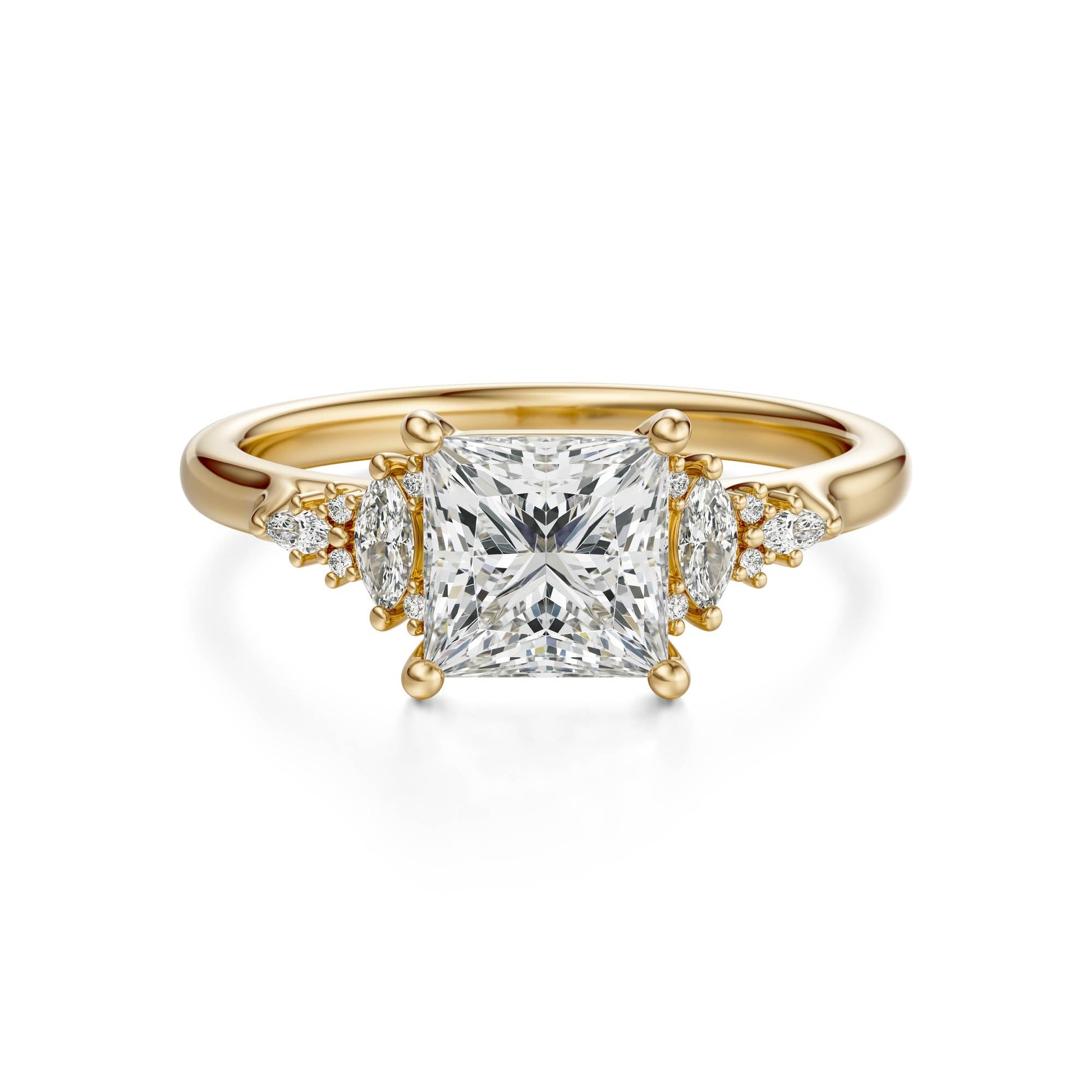 Marquise Shaped Three Stone Lab Grown Diamond Engagement Ring