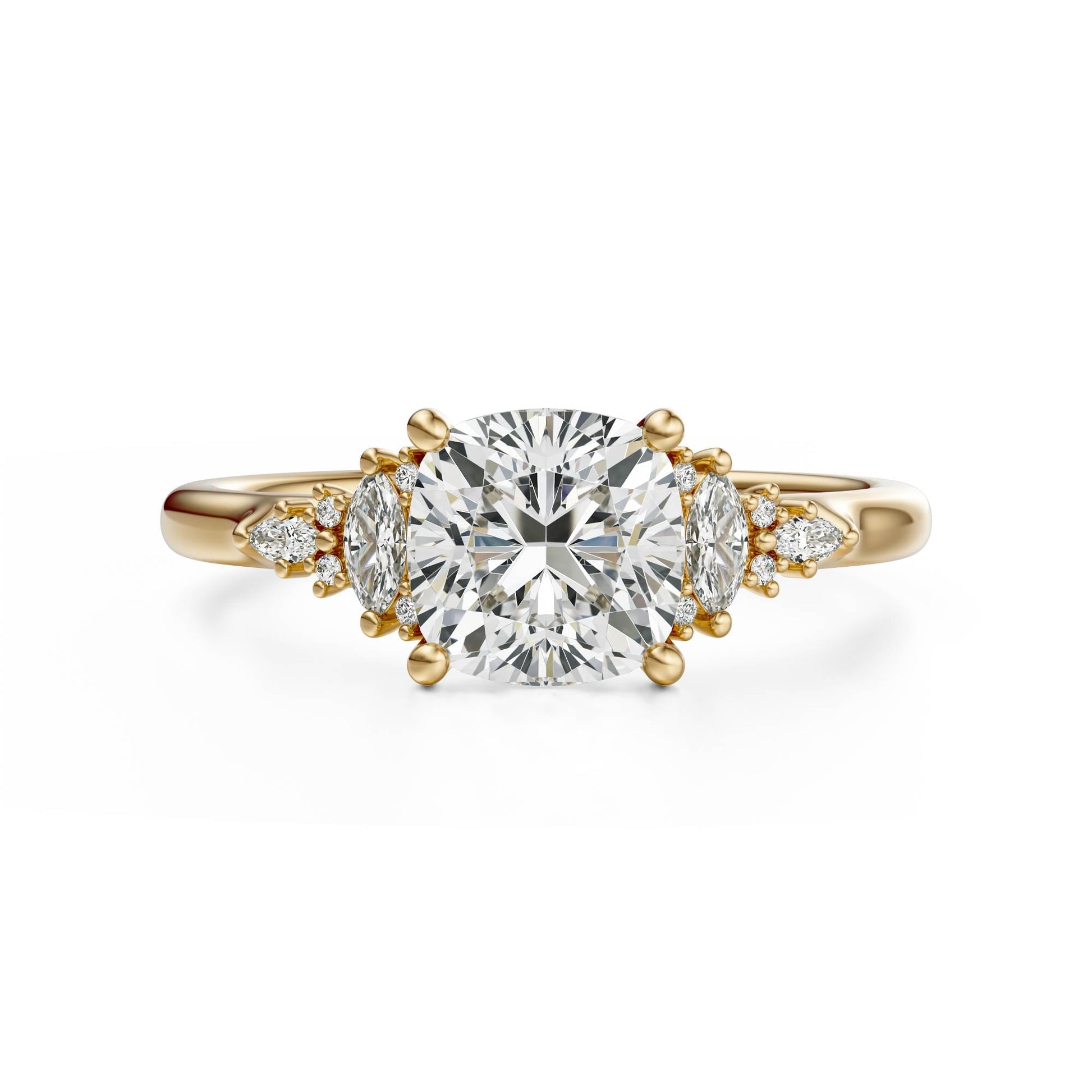 Marquise Shaped Three Stone Lab Grown Diamond Engagement Ring