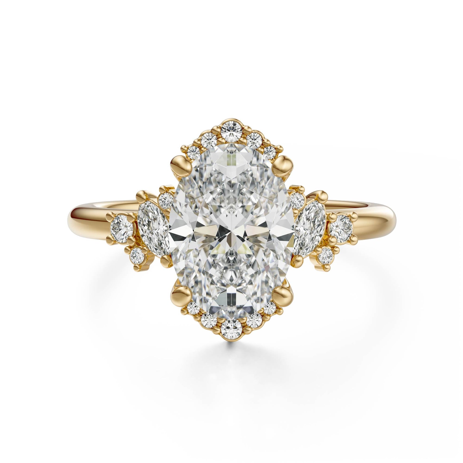 Marquise Shaped Three Stone Lab Grown Diamond Engagement Ring