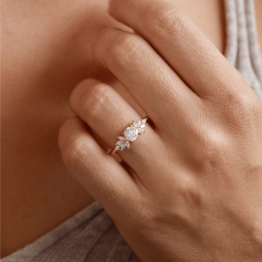 Marquise Shaped Three Stone Lab Grown Diamond Engagement Ring