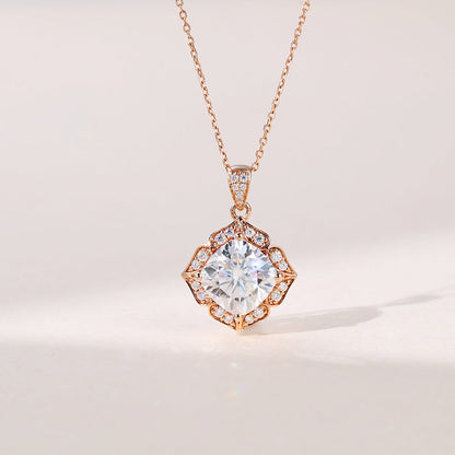 1.10 CT Cushion Moissanite Diamond Halo Pendant Necklace in Solid Gold 1