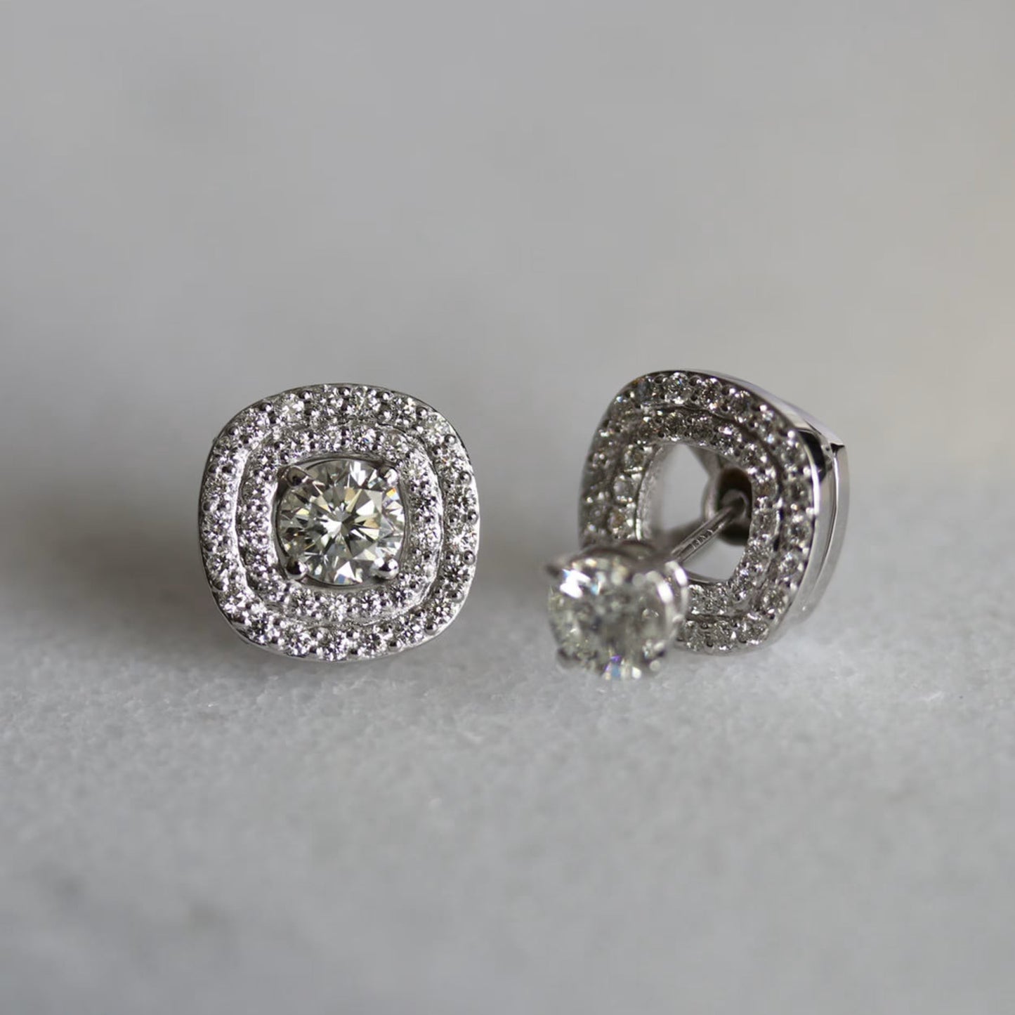 1.30 TCW Round Cut Moissanite Double Halo Stud Earrings in Gold 5