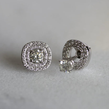 1.30 TCW Round Cut Moissanite Double Halo Stud Earrings in Gold 5