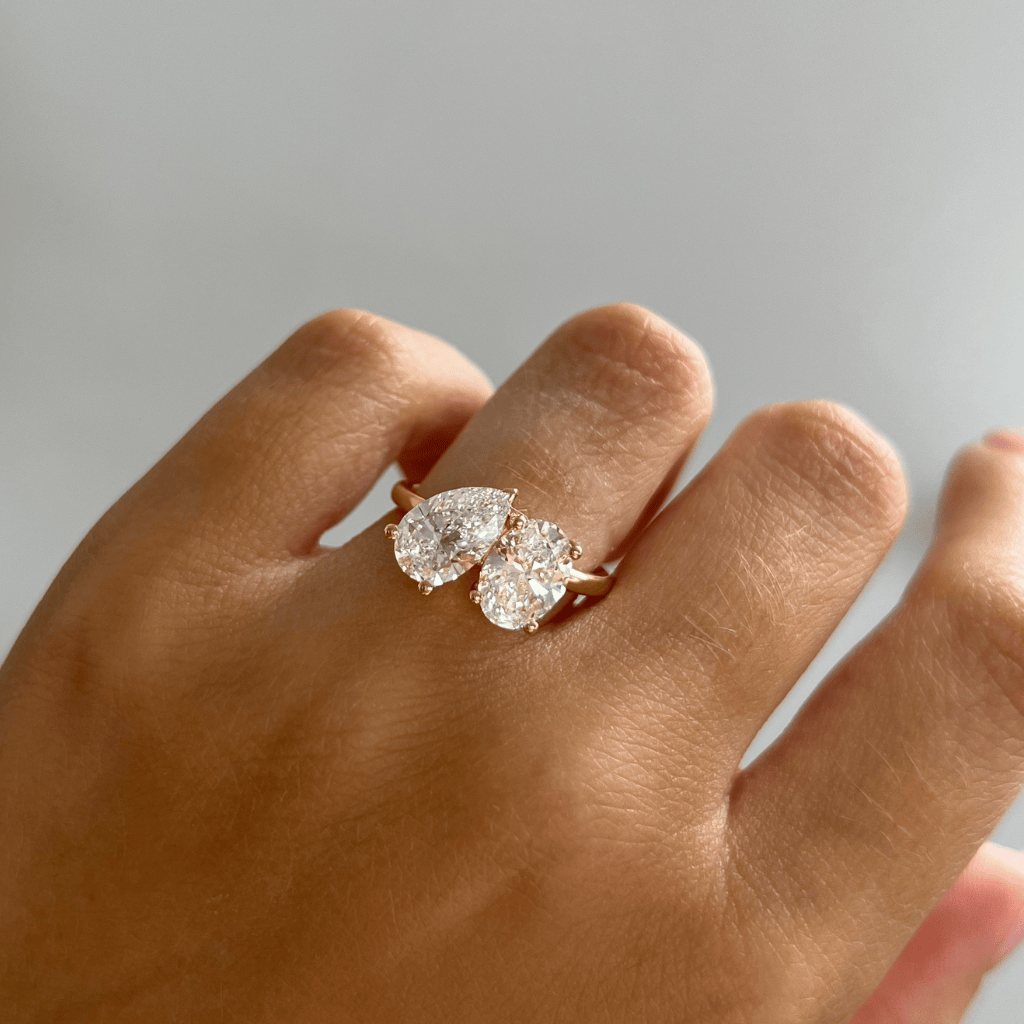 Marquise Shaped Three Stone Lab Grown Diamond Engagement Ring