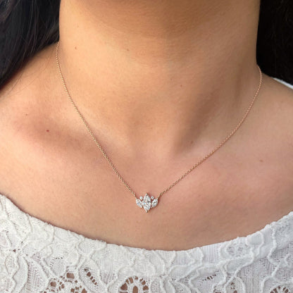 1.0 TCW Marquise Moissanite Diamond Cluster Pendant Necklace in Solid Gold 2