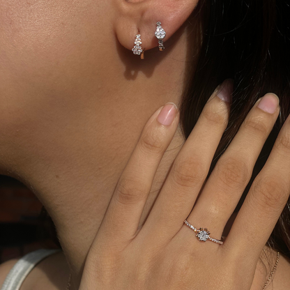 0.30 TCW Round Cut Moissanite Flower Huggies Earrings in Gold 8