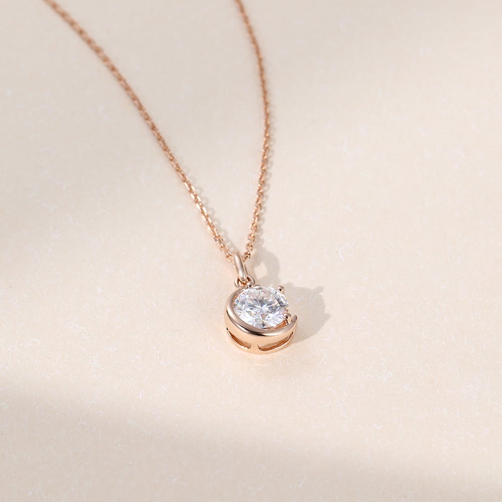 Classic 00.17 CT Round Moissanite Diamond Solitaire Pendant Necklace in Solid Gold 3