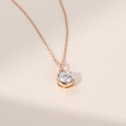 Classic 00.17 CT Round Moissanite Diamond Solitaire Pendant Necklace in Solid Gold 3
