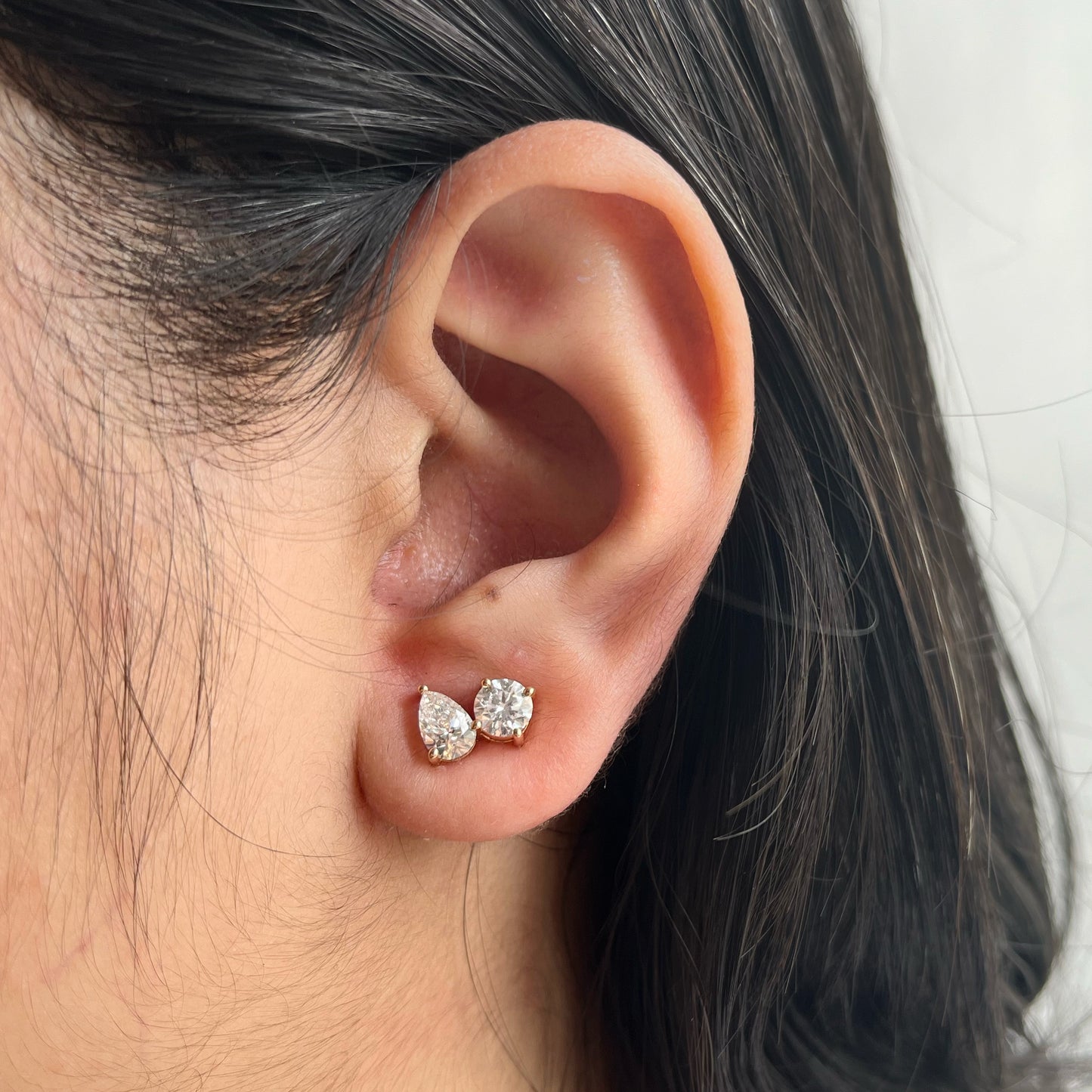 2.0 TCW Round & Pear Cut Moissanite Two Stone Earrings in Gold 1