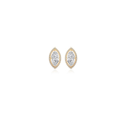0.75 TCW Marquise & Round Cut Moissanite Halo Earrings in Gold 1