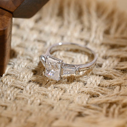 3.0 CT Radiant Shaped Moissanite Engagement Ring With Three Stone Style 2