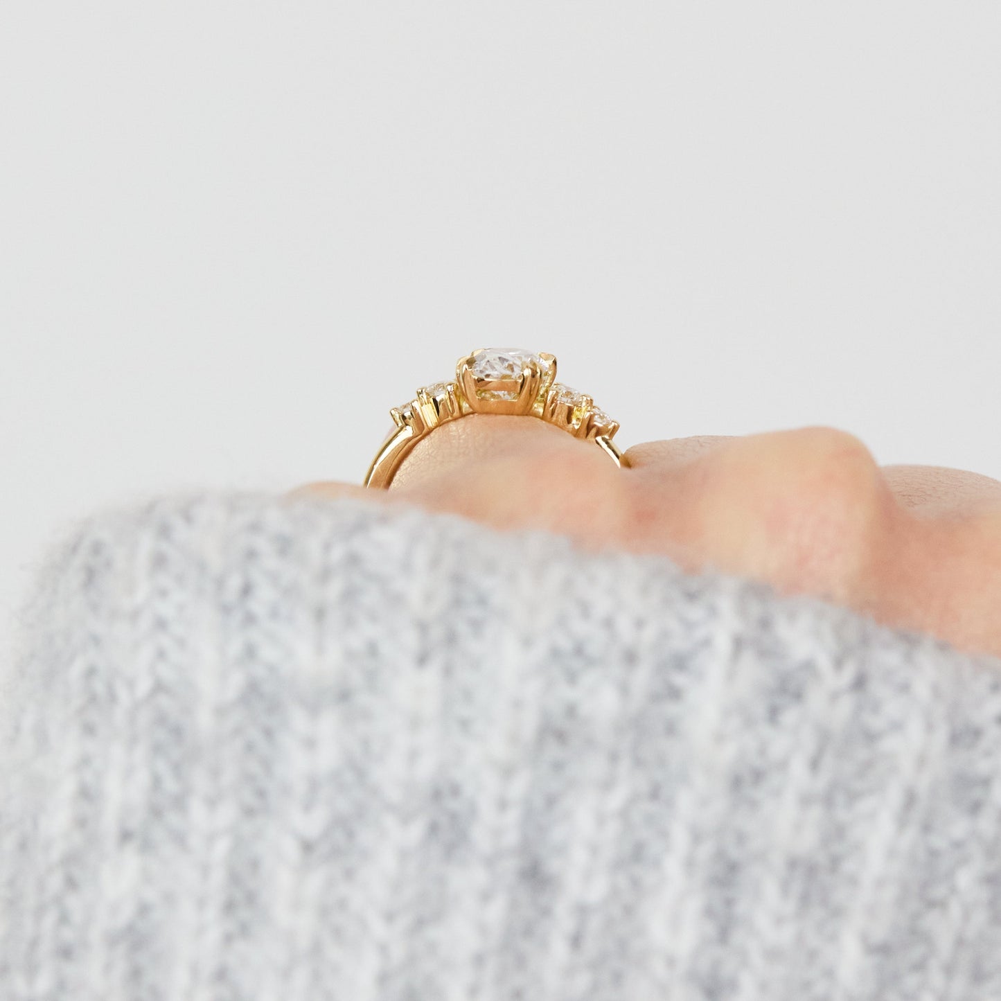 Marquise Shaped Three Stone Lab Grown Diamond Engagement Ring