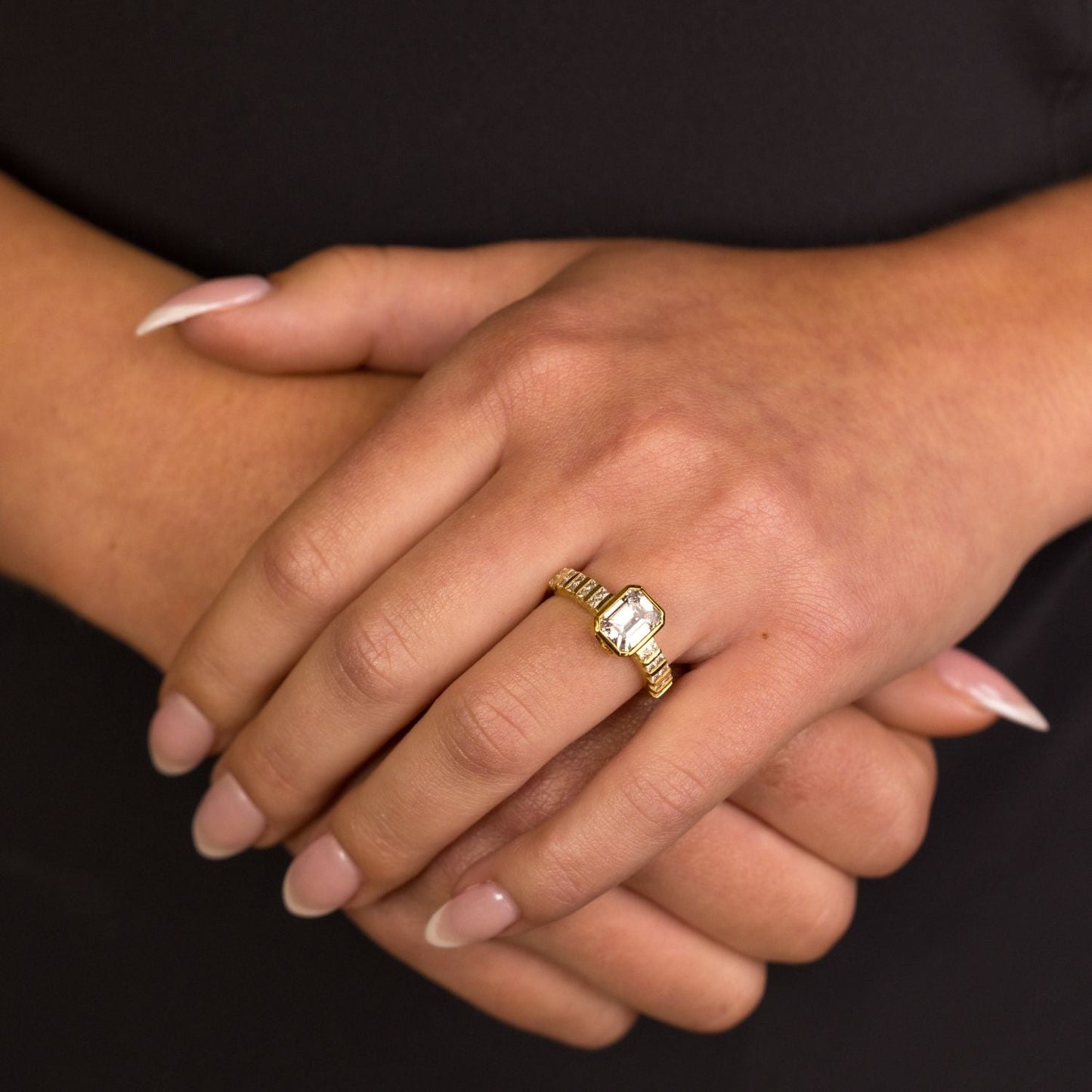 Marquise Shaped Three Stone Lab Grown Diamond Engagement Ring