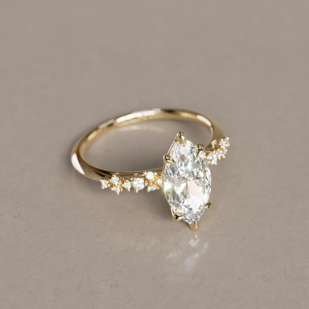 Marquise Shaped Three Stone Lab Grown Diamond Engagement Ring