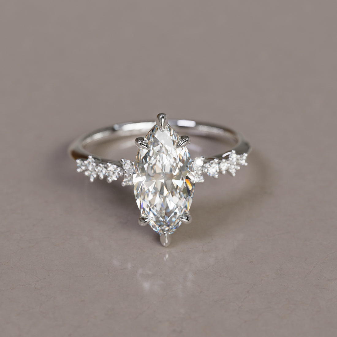 Marquise Shaped Three Stone Lab Grown Diamond Engagement Ring
