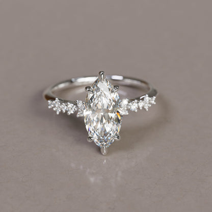 Marquise Shaped Three Stone Lab Grown Diamond Engagement Ring